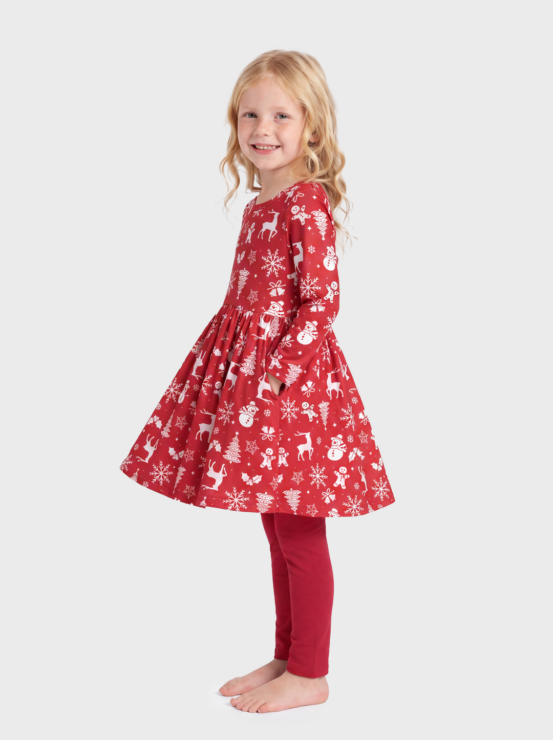 Christmas Toddler Girl Long Sleeve Dress & Leggings Set Red