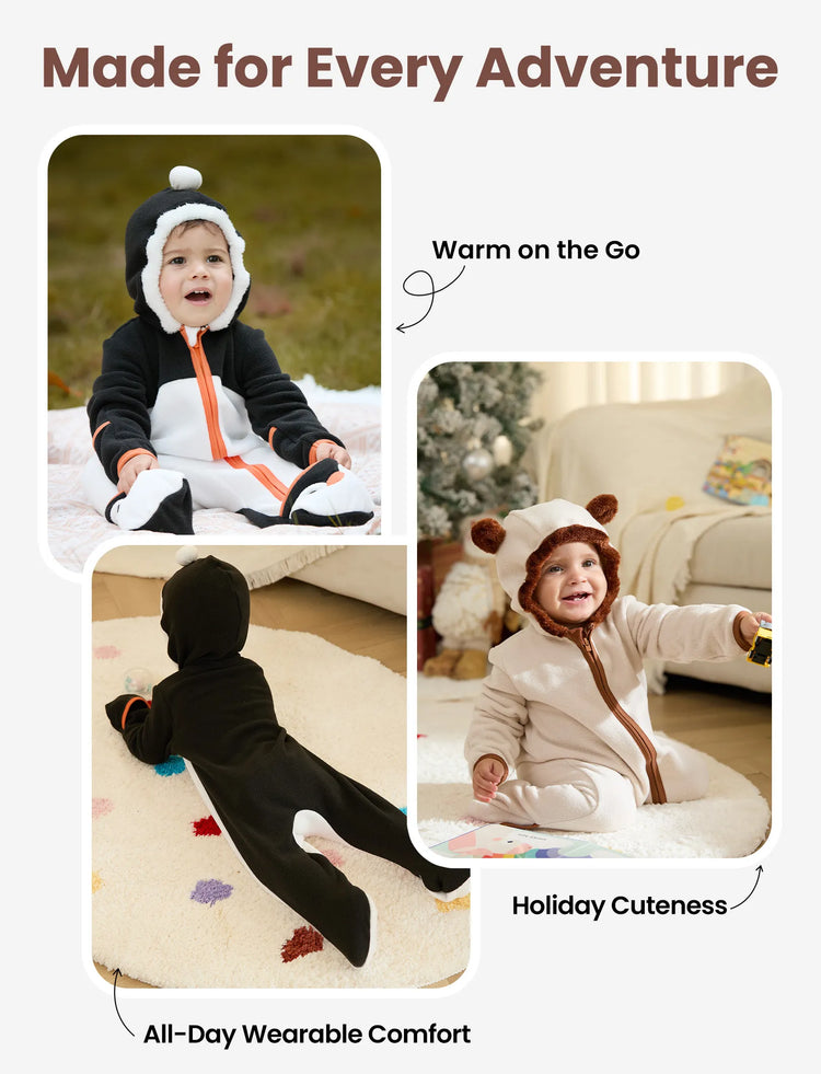 Combinaison unisexe 3D hyper-tactile pour bébé, combinaison bidirectionnelle avec motif animal, noire