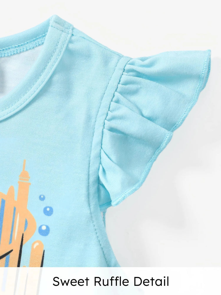 Disney Princess Toddler Girl 2pcs Naia™ Ariel Print Ruffled Top with Stripped Leggings Set BlueGreen