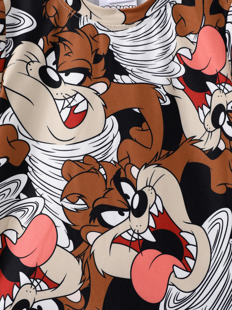 Conjunto de 2 piezas de camiseta y pantalones cortos con estampado de personajes de Looney Tunes para niños pequeños, color marrón