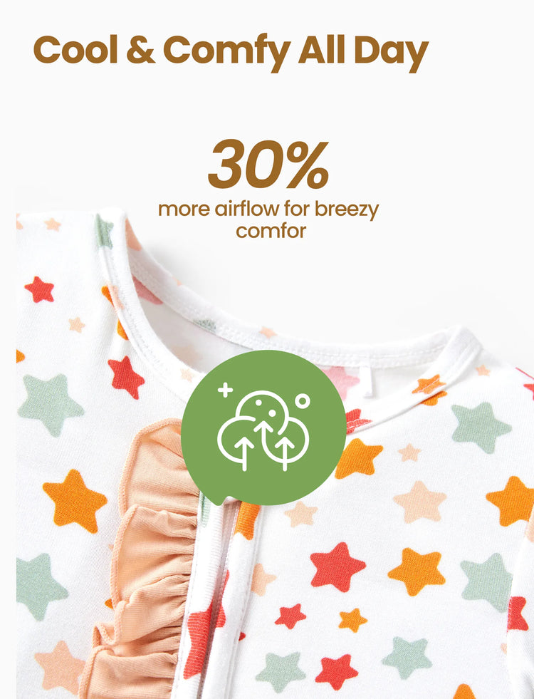 Bamboo Baby Boy/Girl Animal Printed 2-Way Zipper Anti Slip Long-sleeve Footie with Hairband Apricot