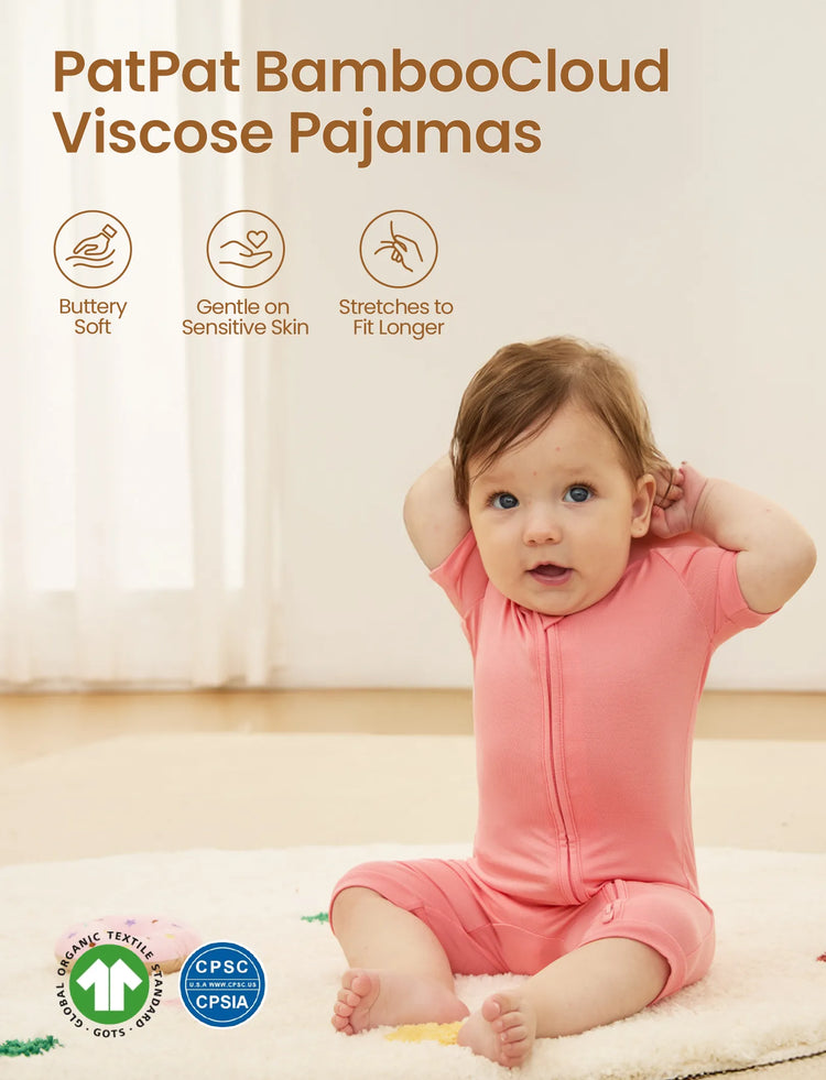 Grenouillère en bambou pour bébé garçon/fille, fermeture éclair à double sens, antidérapante, motif alimentaire enfantin, vêtements de nuit en bambou (bien ajustés)
 Rose