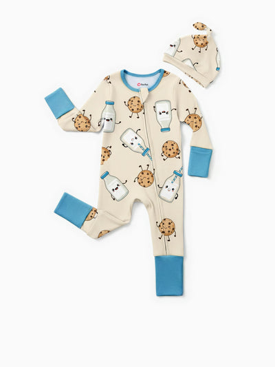 Bamboo Baby Boy/Girl Animal Printed 2-Way Zip Onesies Anti Slip Long-sleeve Footie with Hairband Blue