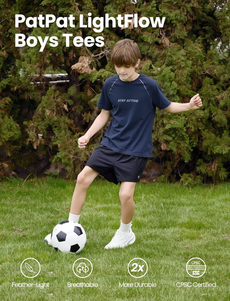 T-shirt de sport à manches courtes PatPat Lightflow Activewear pour garçon, ultra léger et à séchage rapide, bleu foncé