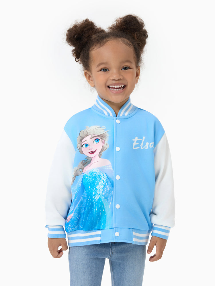Disney Frozen Toddler Girl Elsa Snap Button Closure Colorblock Jacket Blue