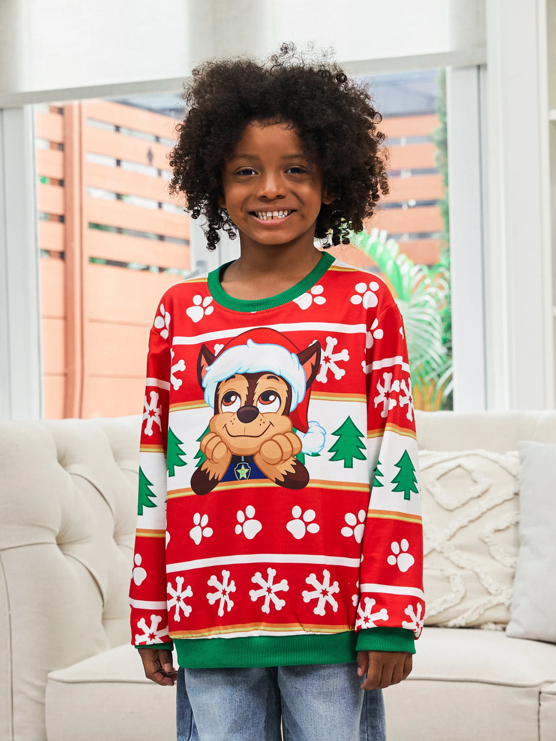 PAW Patrol Family passende Weihnachtsjagd und Skye mit Weihnachtsmannmütze Schneeflockenmuster Sweatshirt  rot