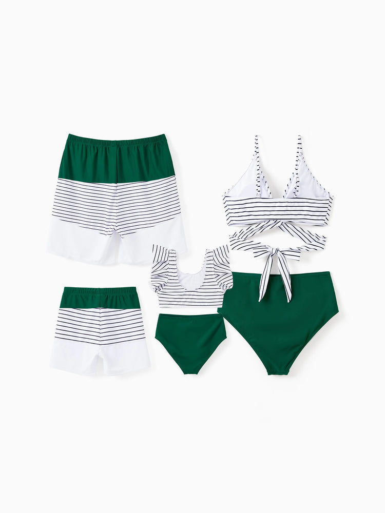 Maillot de bain deux pièces à cordon de serrage ou maillot de bain deux pièces à rayures croisées sur le devant (séchage rapide) vert