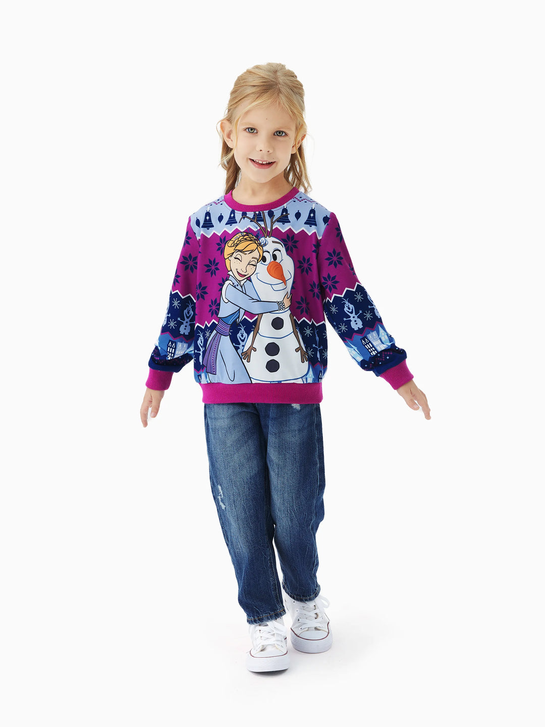 Disney Frozen Family passendes 1-teiliges langärmeliges Oberteil zu Weihnachten Elsa Anna Olaf Schneeflockenmuster  Mehrfarbig