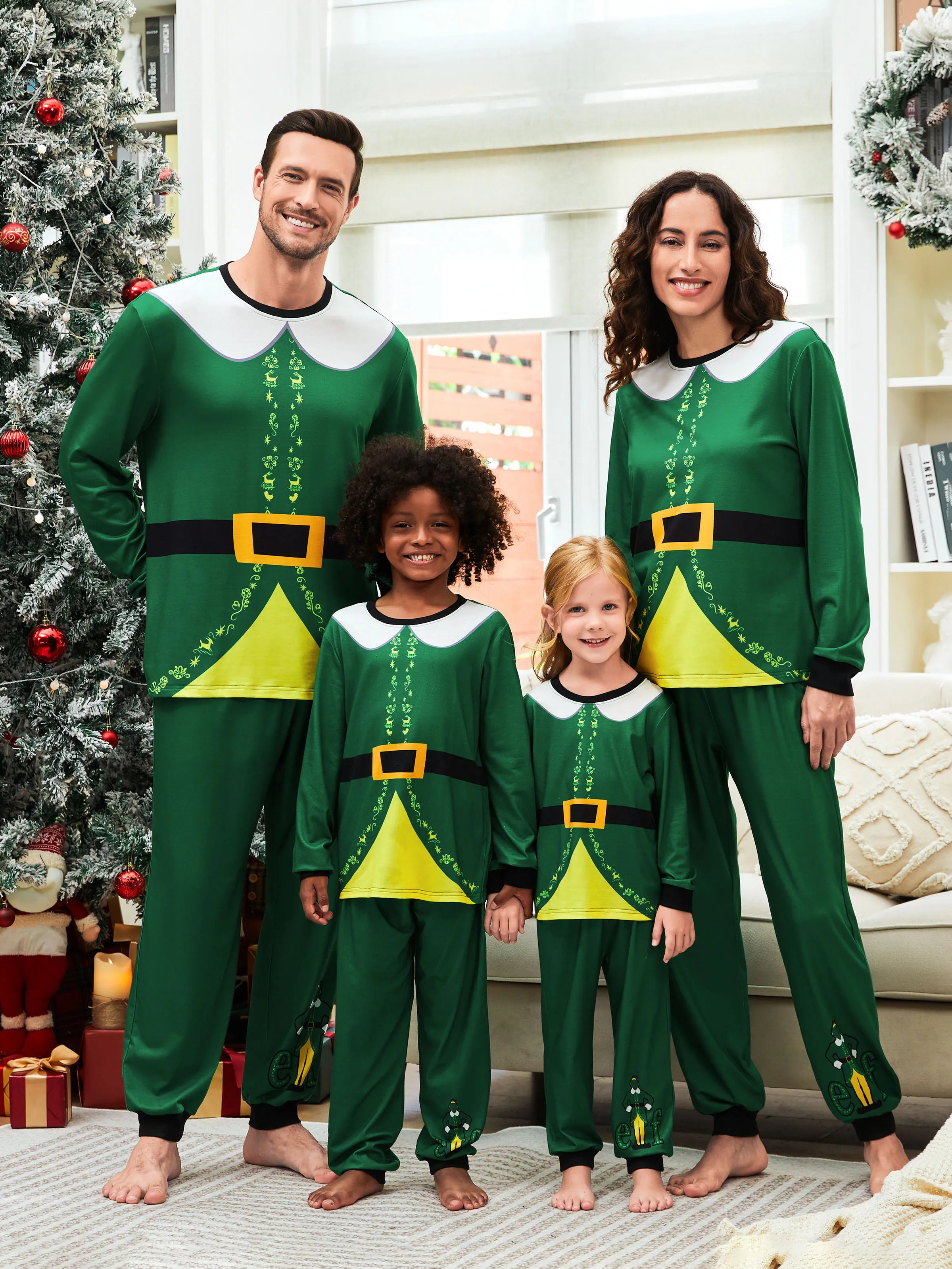 ELF Christmas Family Matching Belt and Collar Pajamas Sets with