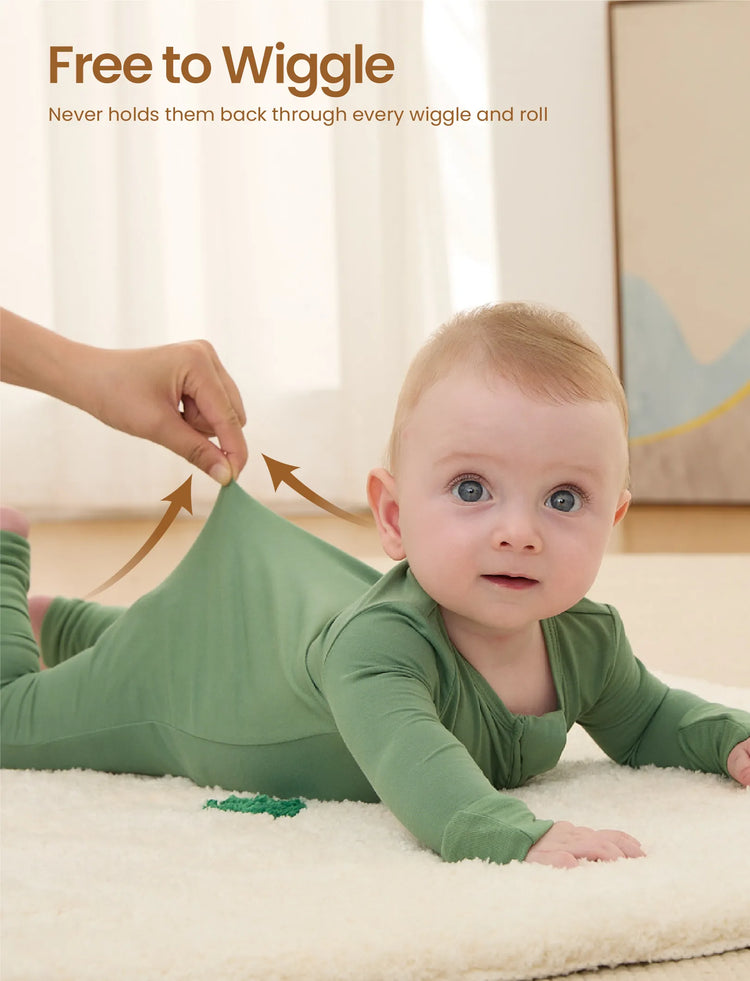 Pyjama en bambou pour bébé/fille, imprimé enfantin (ajusté), vert foncé