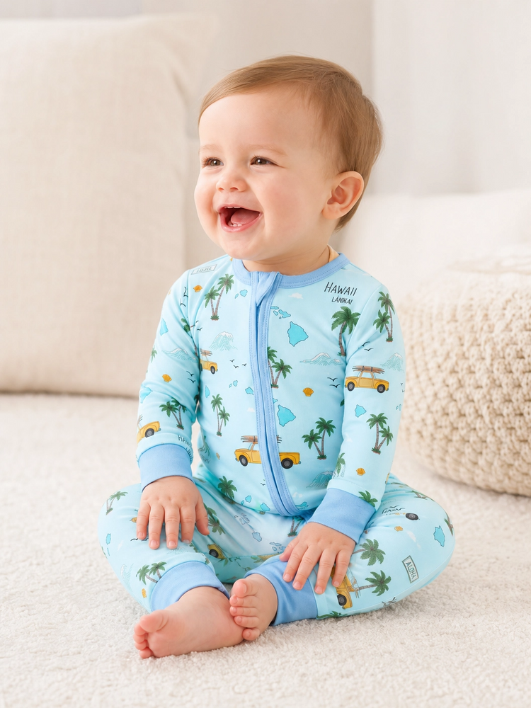Bamboo Baby Neutral 1 Stück Cartoon-Mischung Eng anliegender Reißverschluss Fußloser Schlafanzug Blau
