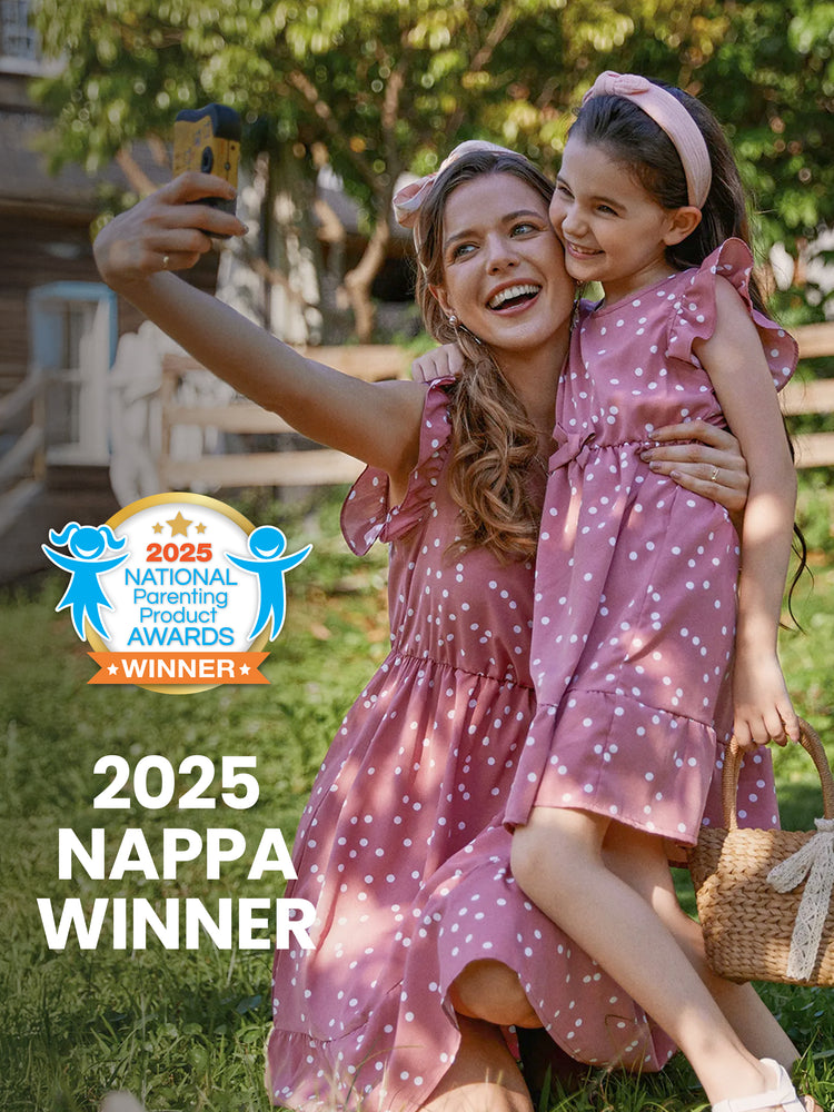 Robe cache-cœur rose à pois croisés, col en V, volants et manches flottantes pour maman et moi PinkyWhite