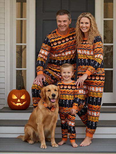 Halloween Pajamas Pumpkin / Ghost Print Family Pajamas Set Orange