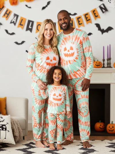 Halloween Pajamas Family Matching Tie-dye Pumpkin Print Pajamas Set Orange