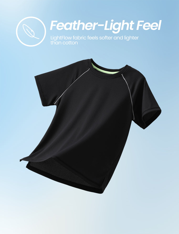 Camiseta deportiva ligera y transpirable de manga corta ultraligera PatPat Lightflow para niños, color negro