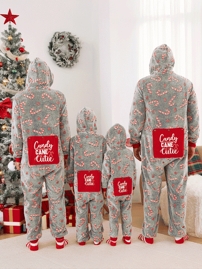 Onesies Pajamas Matching Christmas Outfits Candy Cane Pattern (Glow in the Dark) with Christmas Socks Black