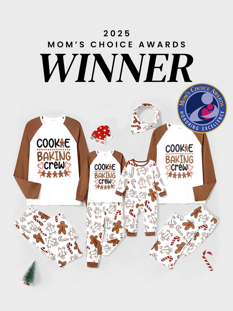 Ensemble pyjama de Noël à manches longues et imprimé bonhomme en pain d'épices avec chaussettes de Noël kaki