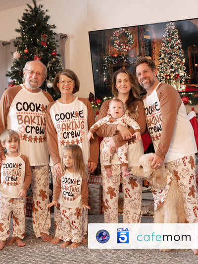 Ensemble pyjama de Noël à manches longues et imprimé bonhomme en pain d'épices avec chaussettes de Noël kaki