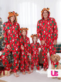 Pyjama de Noël familial, combinaison à capuche et imprimé renne 3D avec chaussettes de Noël, rouge-2