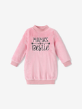 Toddler Girl Letter Embroidered Fleece Mock Neck Long-sleeve Pink Sweatshirt Dress Pink