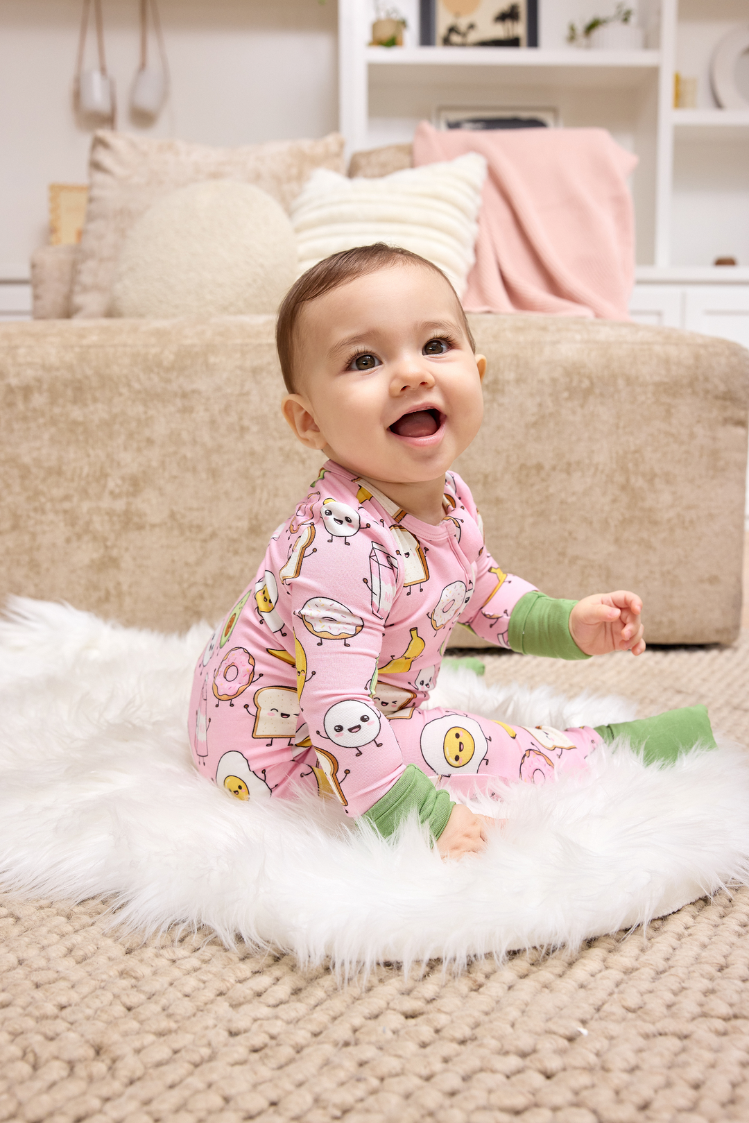 Kids Baby / Girl Bamboo Pajamas With Childlike Print (Snug-Fitting) Peach Pink