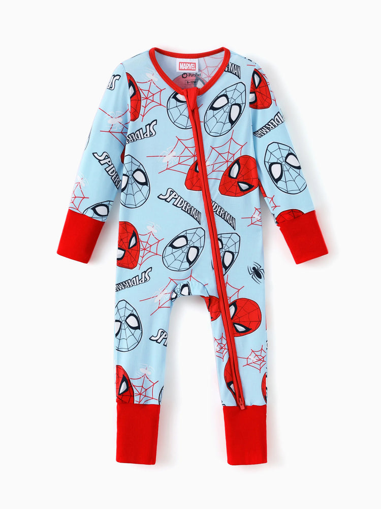 Marvel Bamboo Baby Boy/Girl Spider-Man 2-Way Zip Onesies Anti Slip Long-sleeve Footie Blue