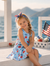 Independence Day Toddler Girls Patriotic Cherry/Star Print Casual Sleeveless Dress Light Blue