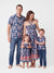 Passende Familien-Outfits: Floral-Allover-Print Kurzarm-Kragenhemd oder Neckholder-Trägerloses Kleid für den Sommerurlaub CYAN-