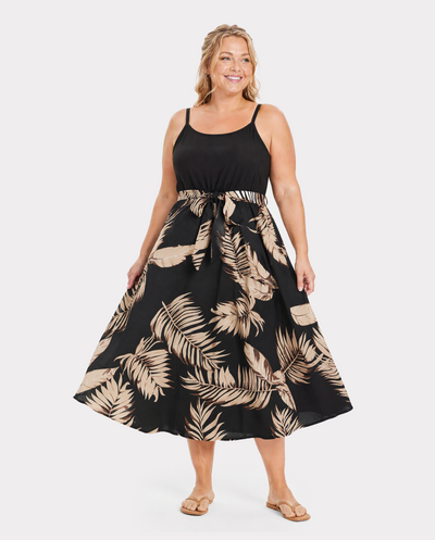 Ensembles assortis pour toute la famille : robes à imprimé floral avec ceinture et hauts à manches courtes unis noirs
