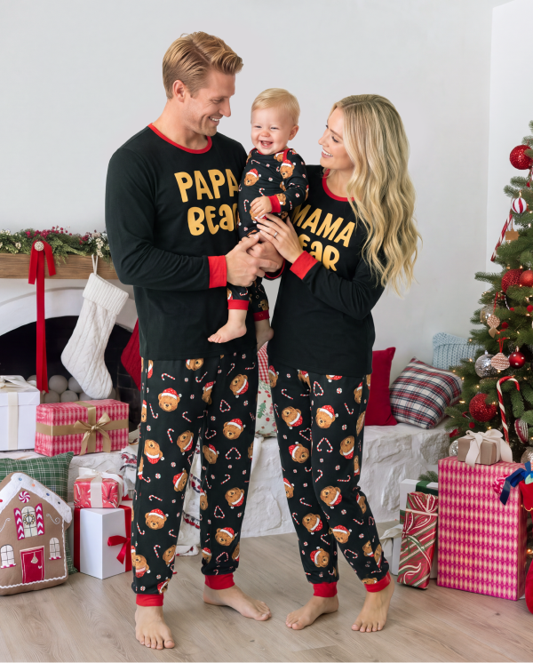 Early Access-Christmas Matching Family Pajamas Bear Print Black