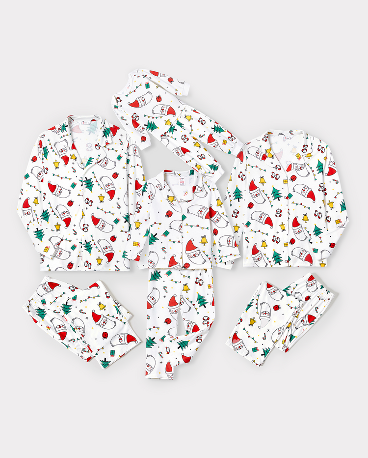Matching Family Christmas Pajamas Christmas Tree & Santa Print White