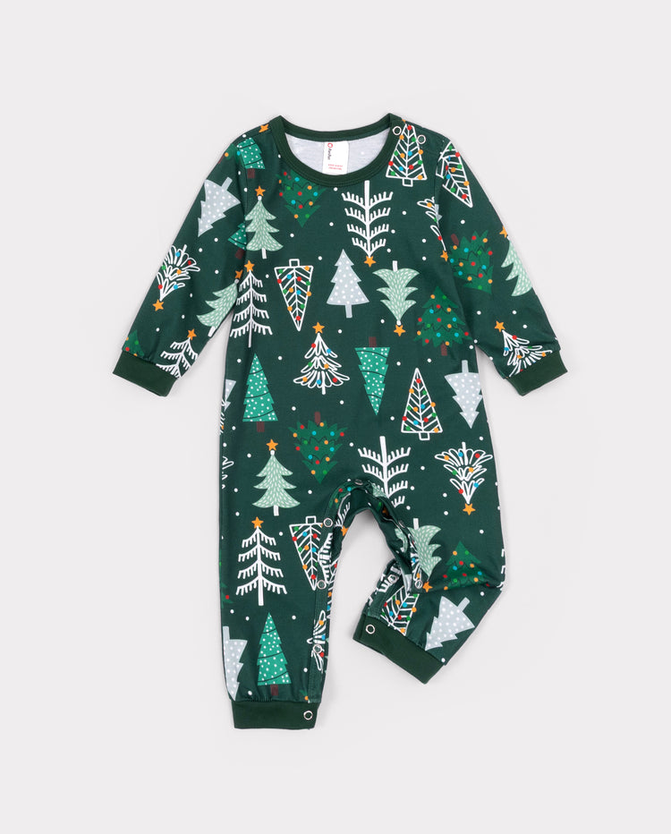 Christmas Matching Family Pajamas Xmas Tree Print Dark Green