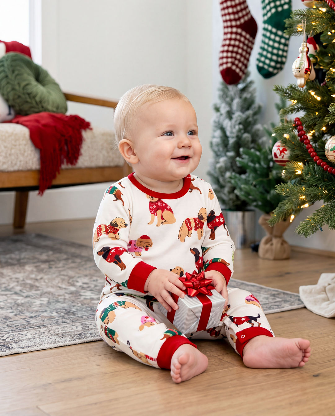 PatPat Family Matching Christmas Pajamas Festive Dog Print Cream