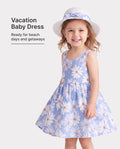 Conjunto de 2 piezas de vestido con lazo de margaritas para niña pequeña, azul