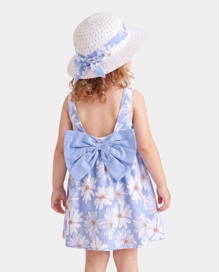 Conjunto de 2 piezas de vestido con lazo de margaritas para niña pequeña, azul