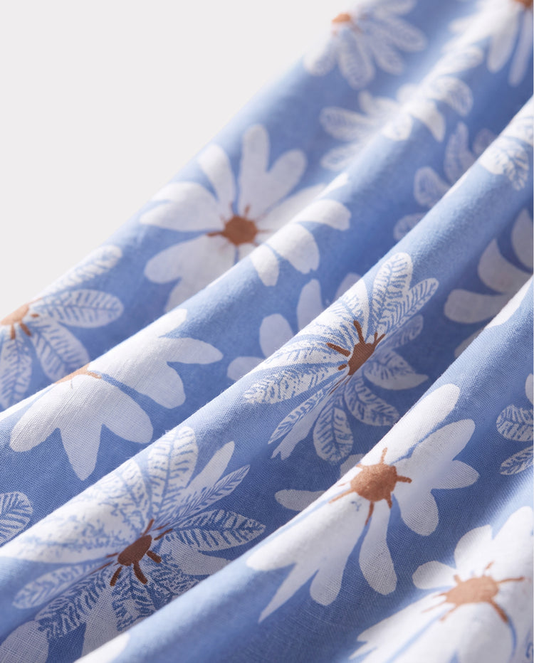 Conjunto de 2 piezas de vestido con lazo de margaritas para niña pequeña, azul