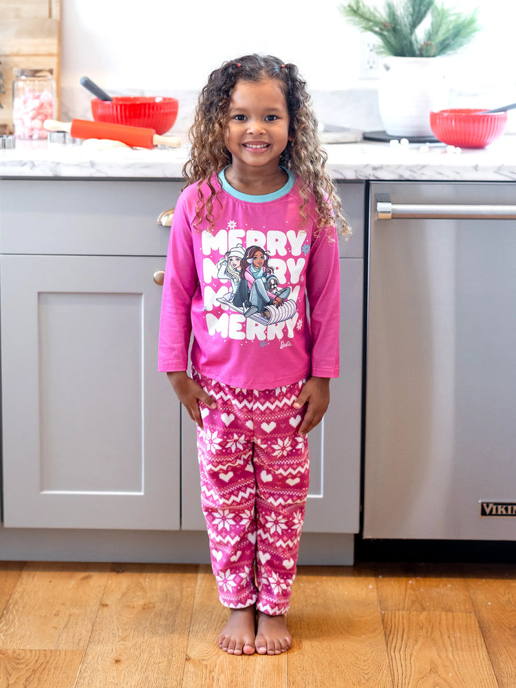 Barbie Weihnachten Mama und ich Schneeflocken-Print Pyjama-Set Fuchsie