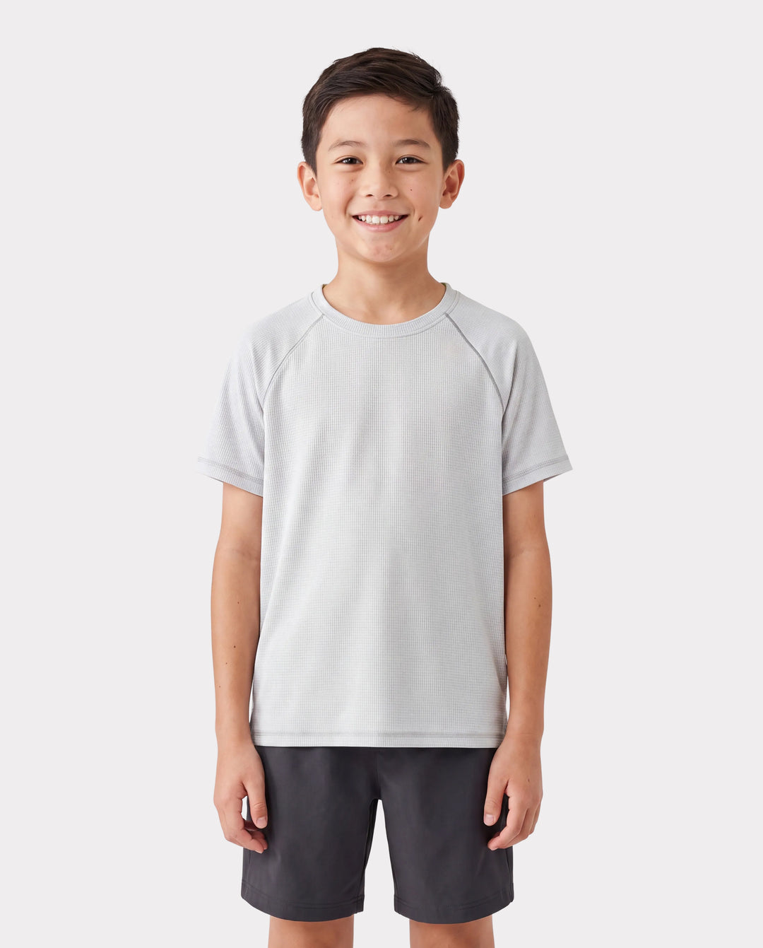 PatPat Lightflow Activewear Kid Boy Athletic Breathable Air-Grid Ultra Lightweight Short Sleeve T-Shirt Grey