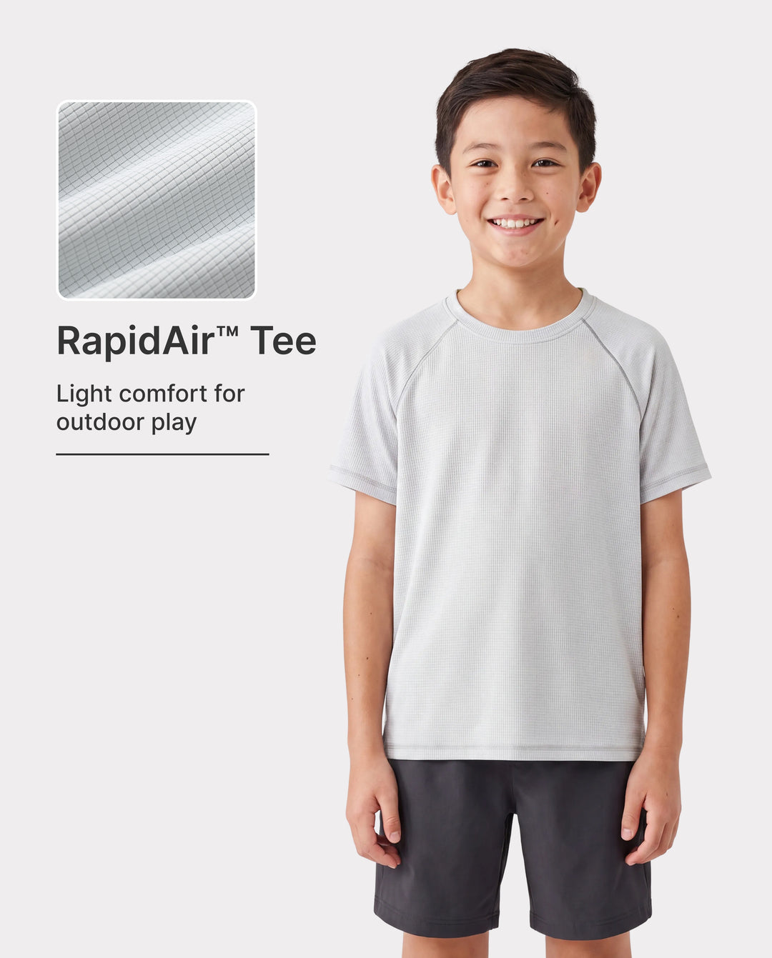 PatPat Lightflow Activewear Kid Boy Athletic Breathable Air-Grid Ultra Lightweight Short Sleeve T-Shirt Grey