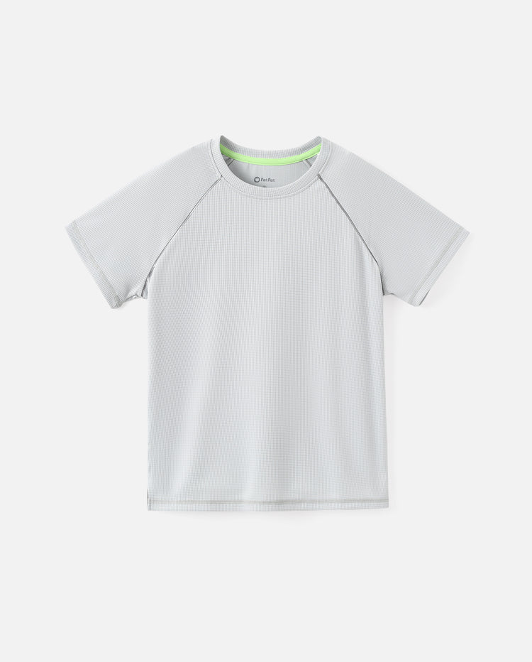 PatPat Lightflow Activewear Kid Boy Athletic Breathable Air-Grid Ultra Lightweight Short Sleeve T-Shirt Grey