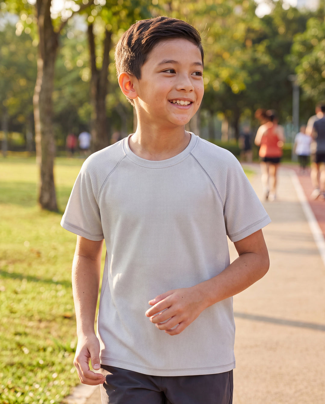 PatPat Lightflow Activewear Kid Boy Athletic Breathable Air-Grid Ultra Lightweight Short Sleeve T-Shirt Grey
