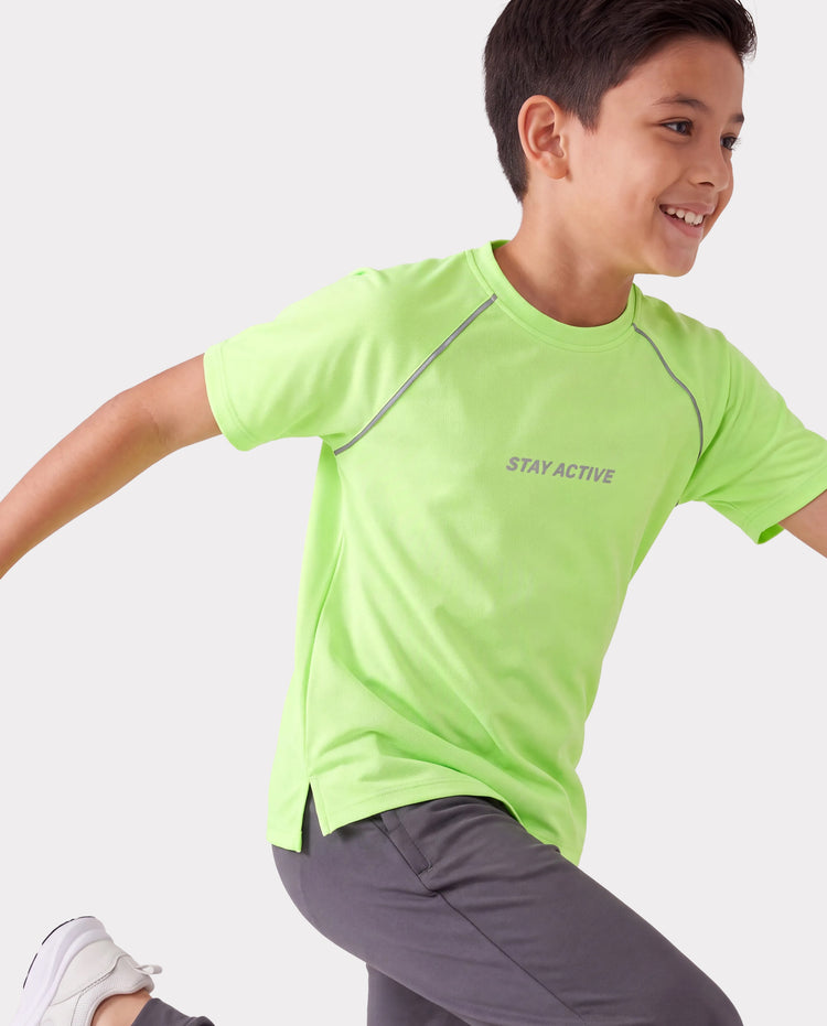 PatPat Lightflow Sportbekleidung Kinder-Jungen Athletik Ultraleichtes & Schnell trocknendes Kurzarm-T-Shirt Grün