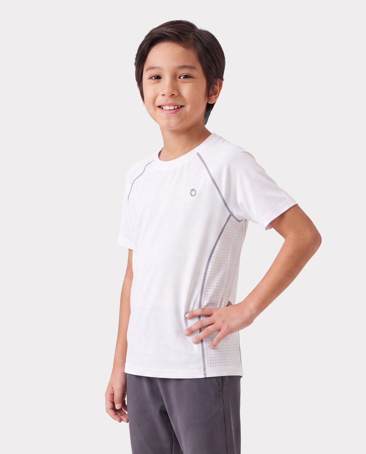 T-shirt de sport PatPat Rapidair Activewear pour enfant, garçon/fille, à séchage rapide et à refroidissement instantané, UPF 100+, anti-éruption cutanée, blanc