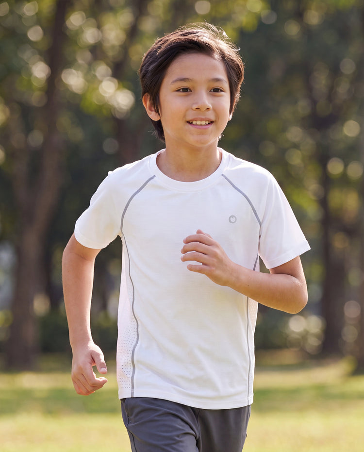 T-shirt de sport PatPat Rapidair Activewear pour enfant, garçon/fille, à séchage rapide et à refroidissement instantané, UPF 100+, anti-éruption cutanée, blanc