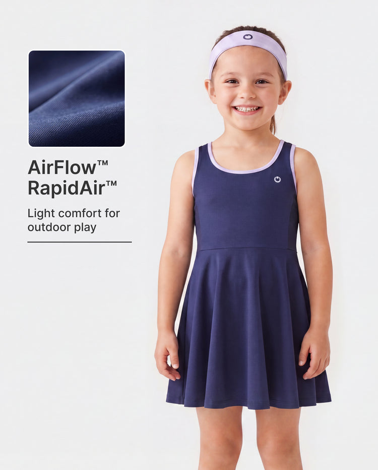 PatPat Rapidair Activewear™ Tenniskleid für Mädchen mit Stirnband und Shorts aus Bambusviskose mit Taschen tiefblau