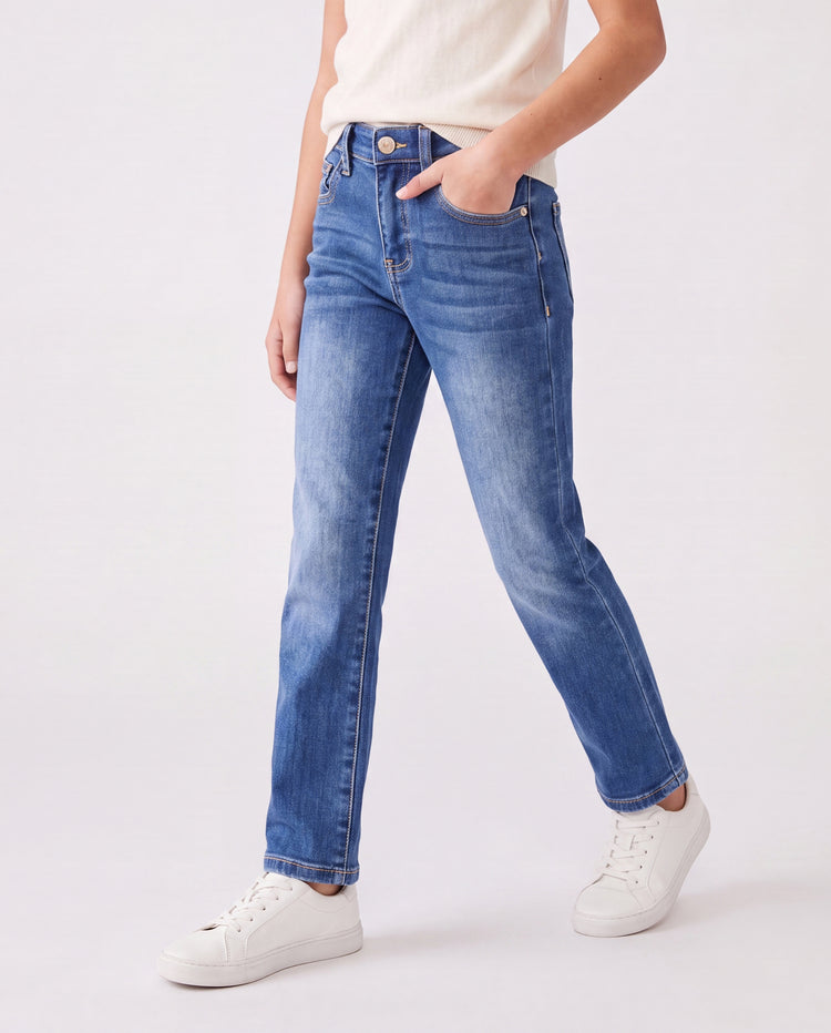 Pantalones vaqueros de cintura elástica para niños, suaves, elásticos, cómodos, para uso diario, con bolsillos, color azul