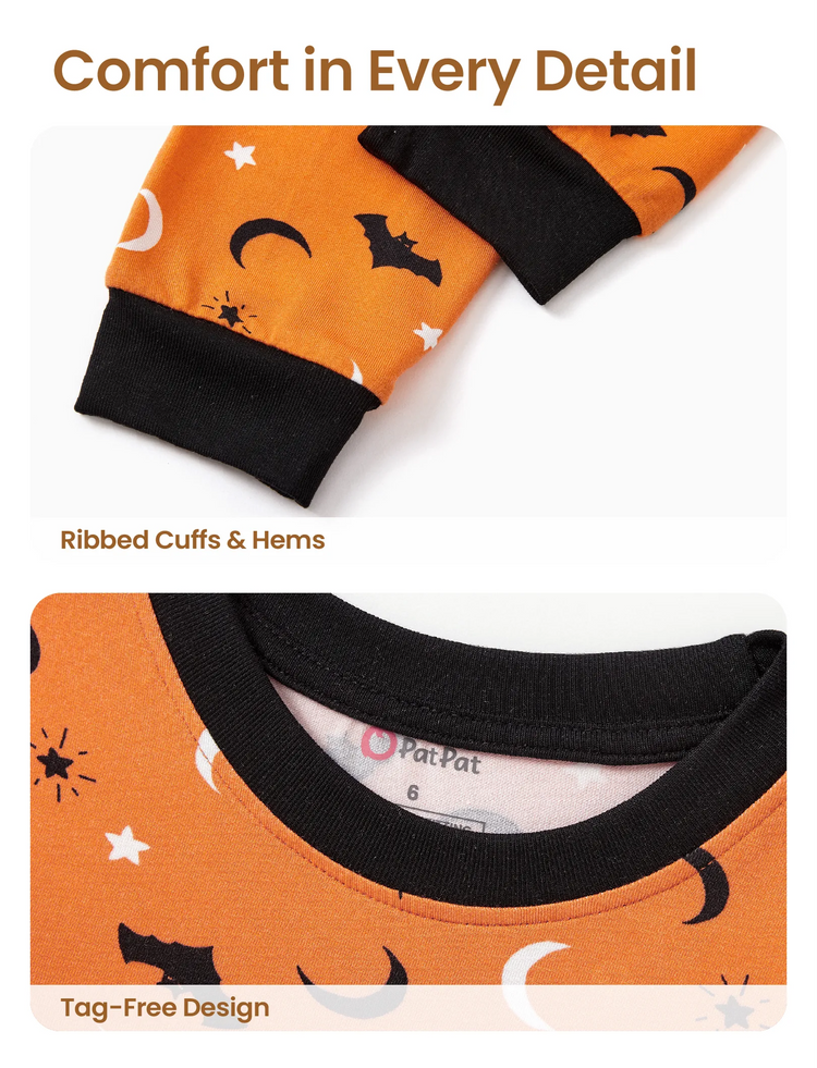 Pyjama de Noël/Halloween 2 pièces avec imprimé enfantin pour tout-petits/enfants (ajusté) Orange