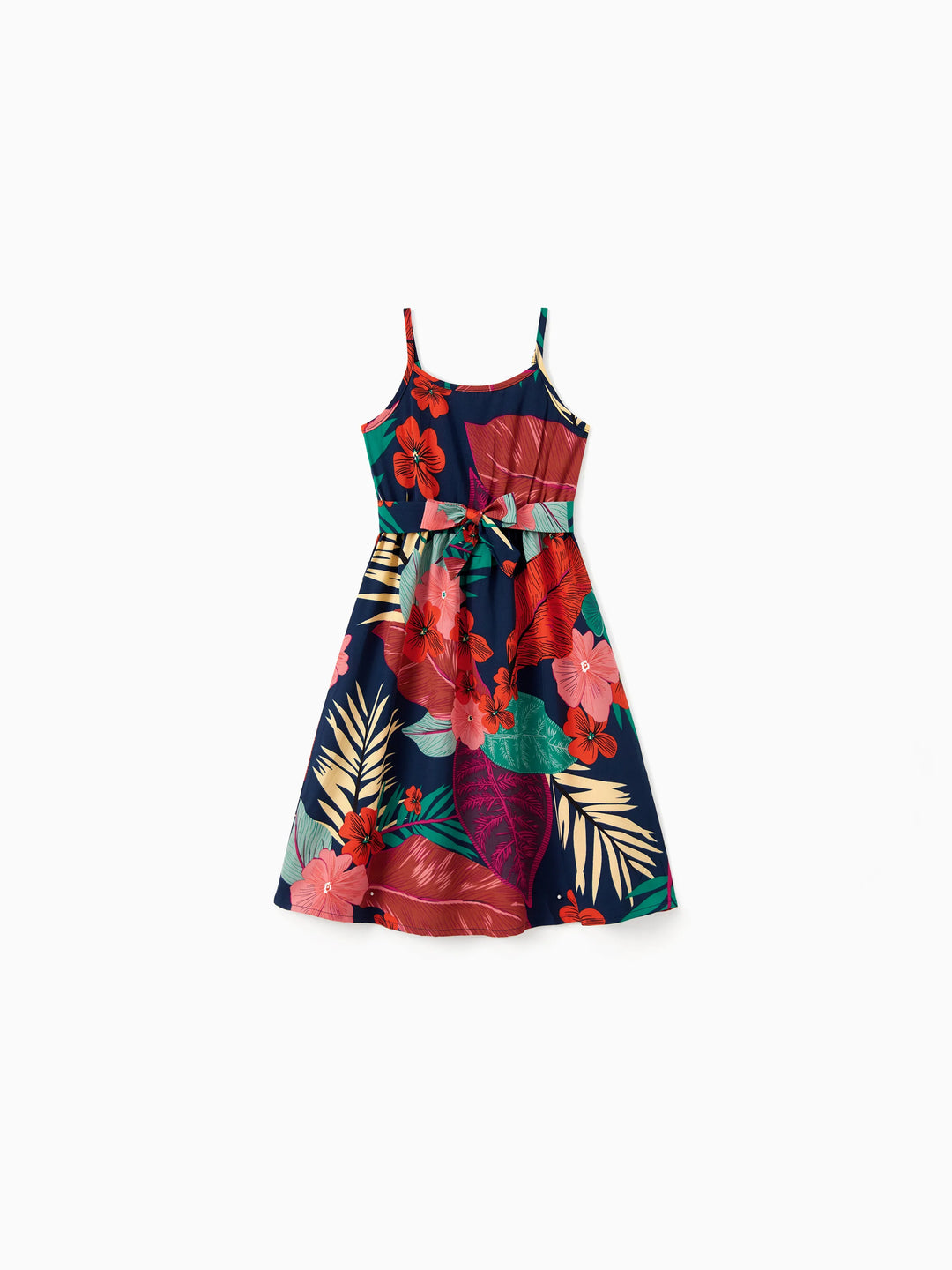 Mama und Ich Familien-Matching Sets mit Blumenmuster-Panel schwarzes T-Shirt und V-Ausschnitt Trägerkleid mit verdecktem Druckknopf Dunkelblau
