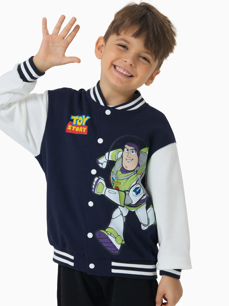 Toy Story Toddler Boy Buzz Lightyear Snap Button Colorblock Bomber Jacket Deep Blue