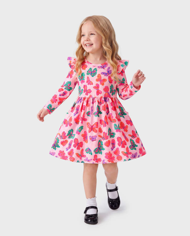 Robe à manches volantées rose pour fillette, spécial Halloween